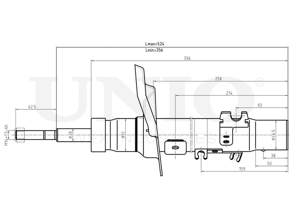 Амортизатор газовый передней подвески правый UNIO SAB-10245