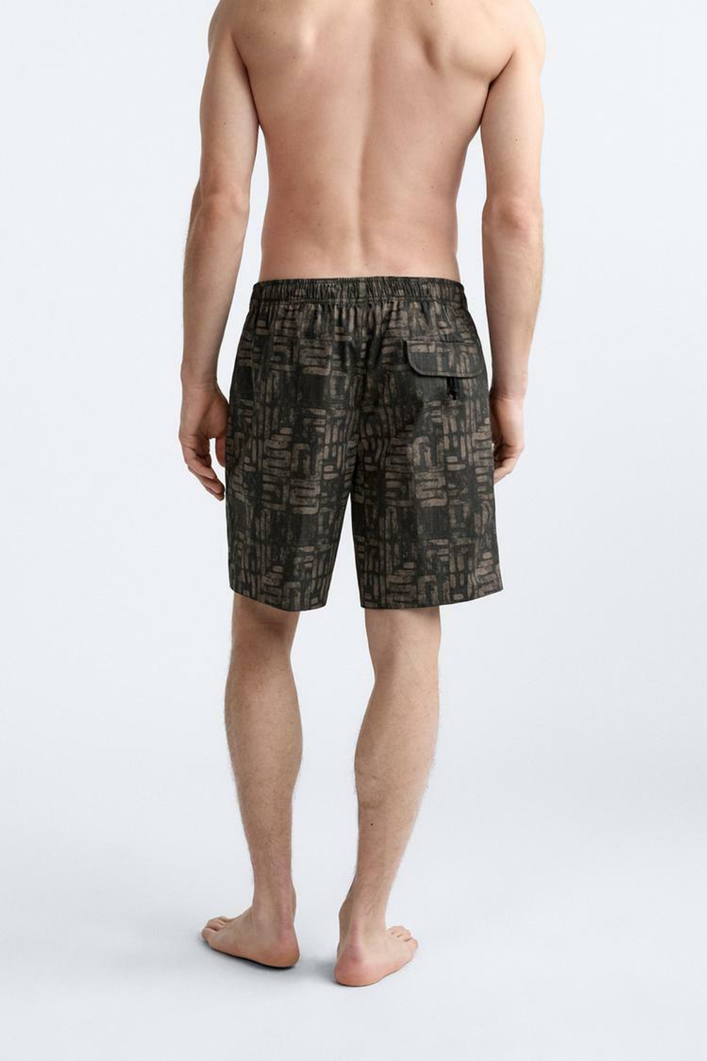 ZARA ДЛИННЫЕ ПЛАВКИ С ГЕОМЕТРИЧЕСКИМ ПРИНТОМ, СЕРОВАТО-КОРИЧНЕВЫЙ