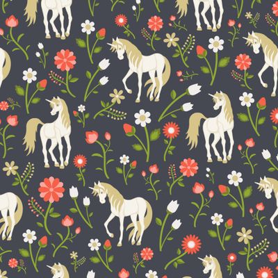 Floral pattern with magic unicorns/ Цветочный узор с единорогами