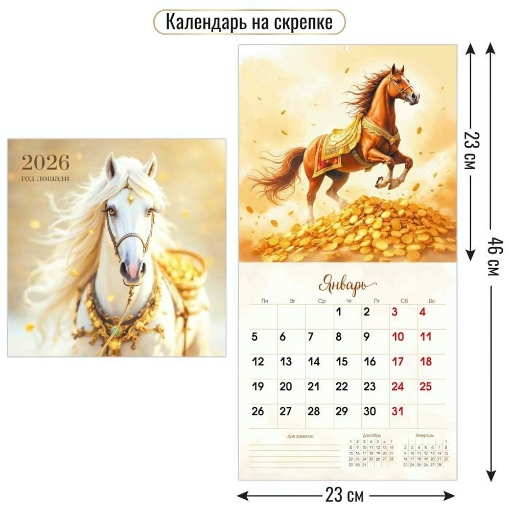 Календарь на скрепке 230х230 2026 символ года 9493 (Квадра)