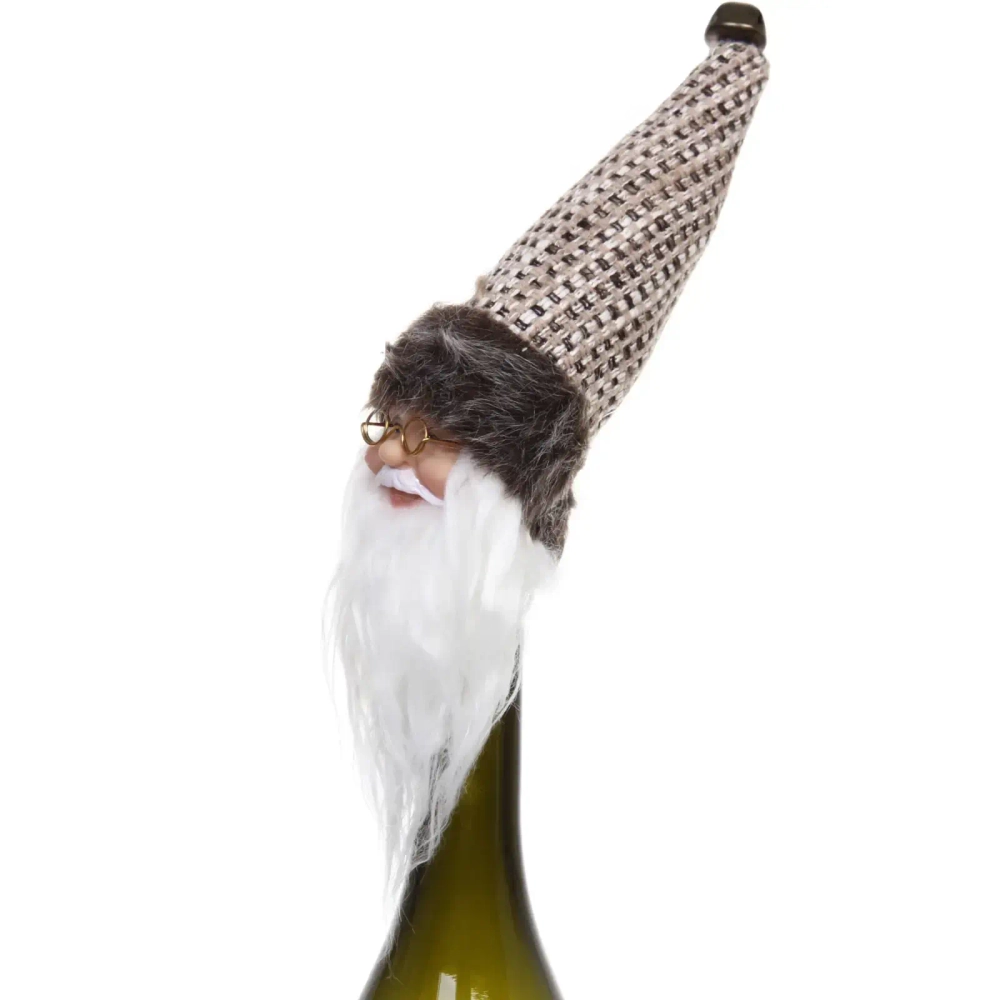 Украшение на бутылку «Дед Мороз в сером колпаке» 25 см, нарядный колпачок