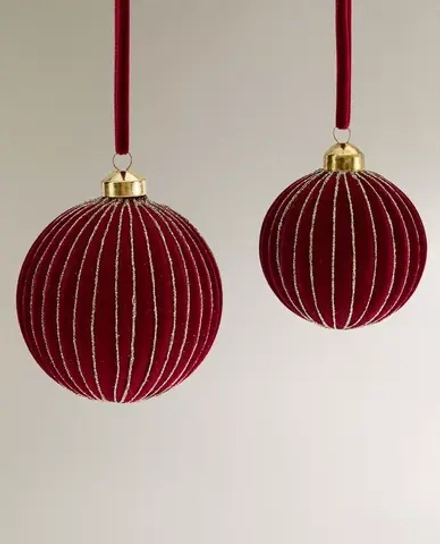 ZARA HOME БАРХАТНОЕ ЕЛОЧНОЕ УКРАШЕНИЕ С КОНТРАСТНЫМ ДЕТАЛЯМИ, БОРДОВЫЙ