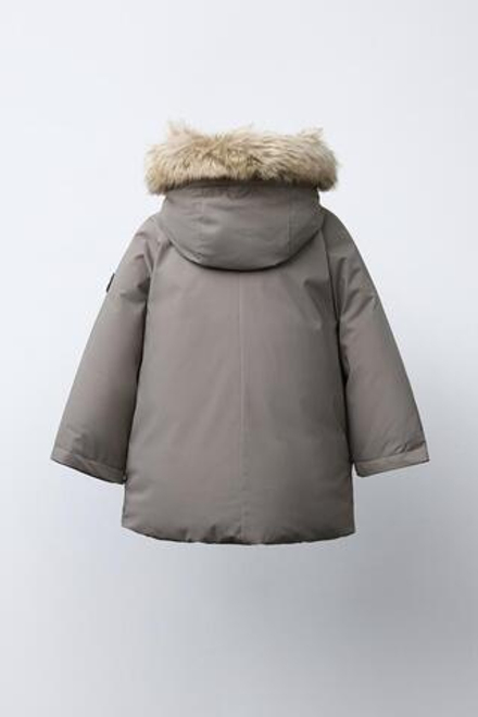 ZARA ПАРКА С КАПЮШОНОМ И СЪЕМНЫМ ИСКУССТВЕННЫМ МЕХОМ WATER REPELLENT, СЕРО-КОРИЧНЕВЫЙ