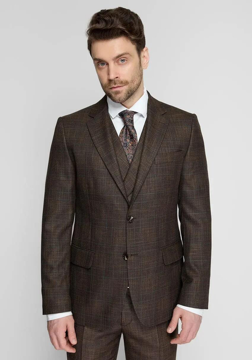 Мужской классический костюм тройка (коричневый) в клетку А12