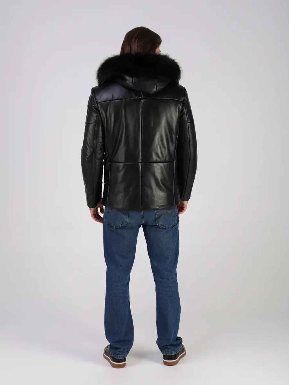 Куртка зимняя кожаная с капюшоном пуховик