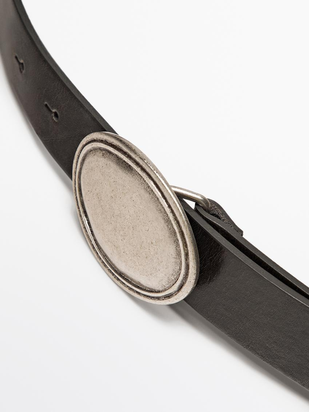 Massimo Dutti Кожаный ремень с овальной пряжкой, коричневый