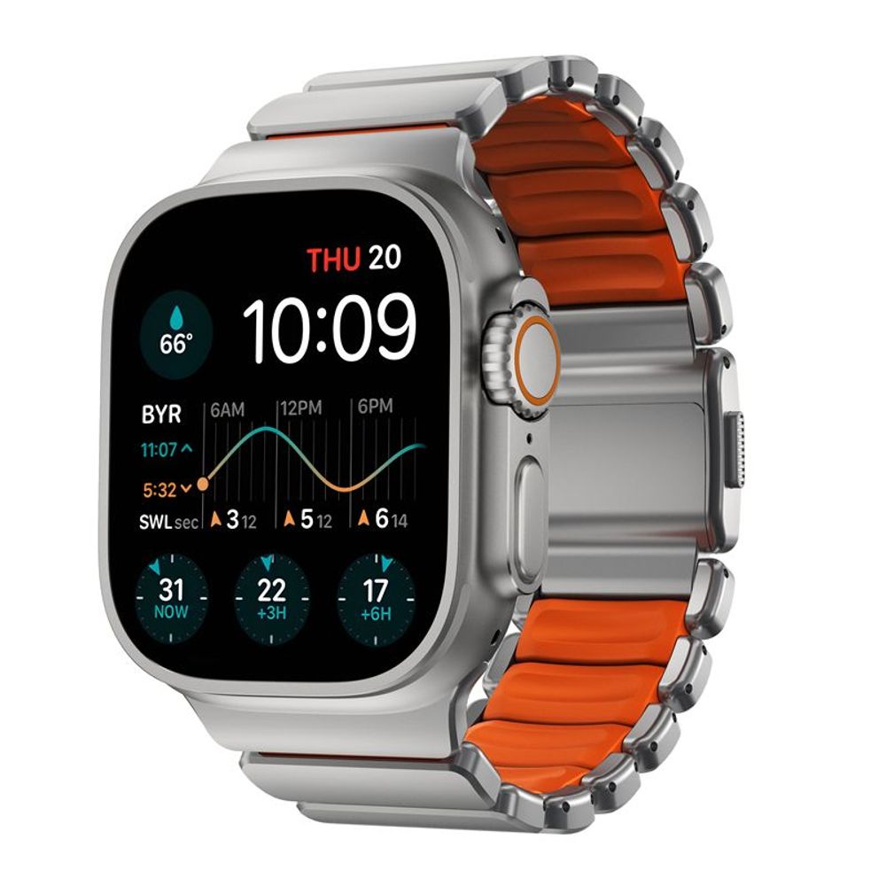 Ремешок Nomad Stratos Natural Titanium Ultra Orange FKMдля Apple Watch 45/46/49mm