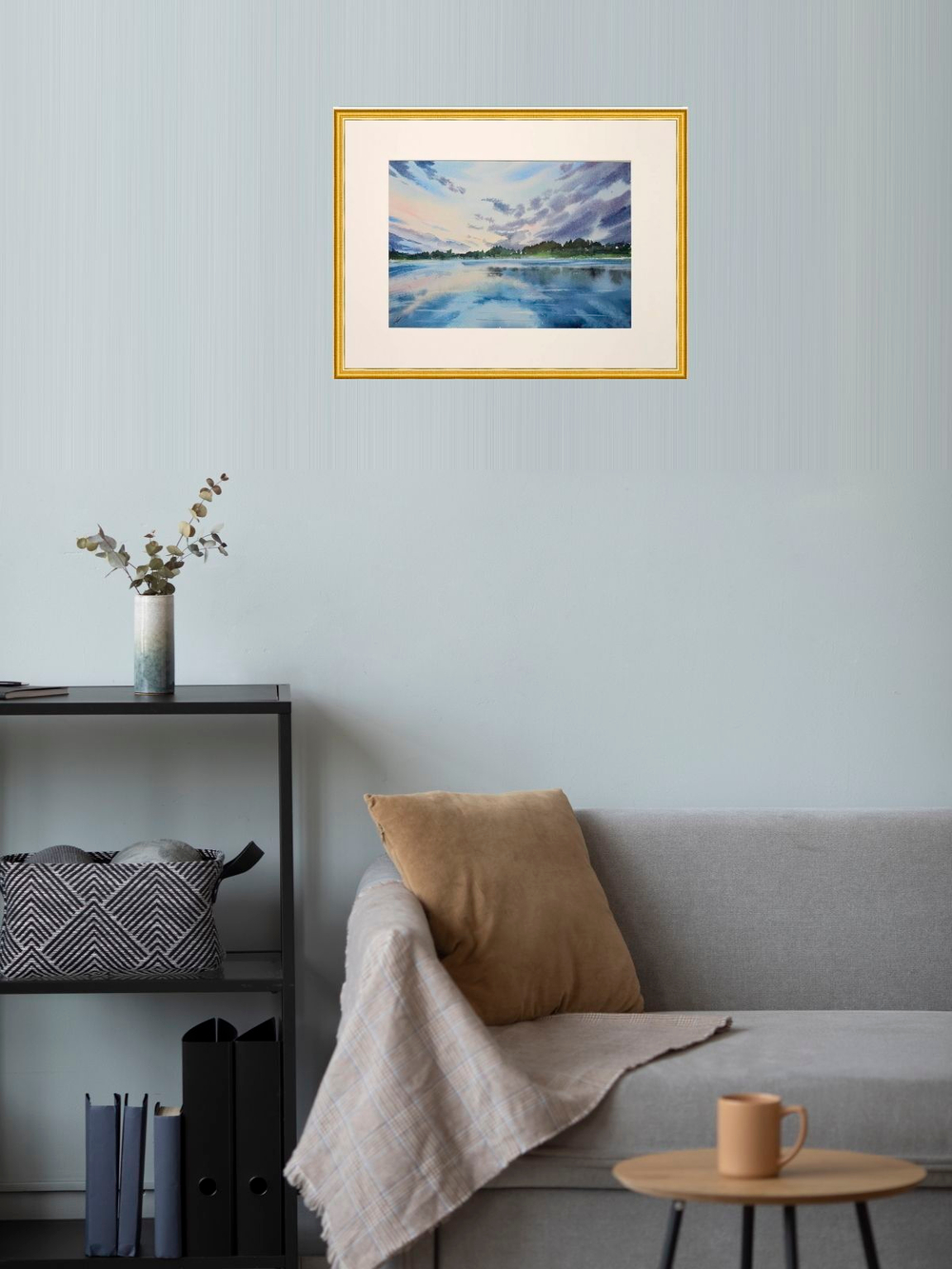 Картина авторская акварельная в паспарту 30х40 см на стену для интерьера "Отражение на Яузе"