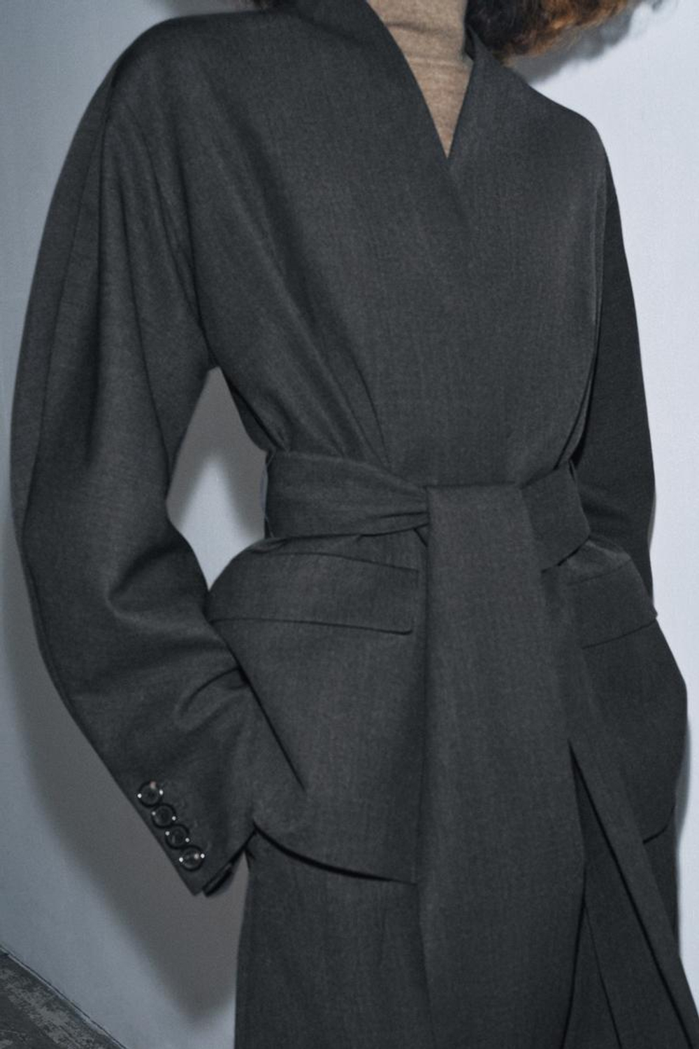 ZARA БЛЕЙЗЕР-КИМОНО ИЗ СМЕСОВОЙ ШЕРСТИ — ZW COLLECTION, ТЕМНО-СЕРЫЙ