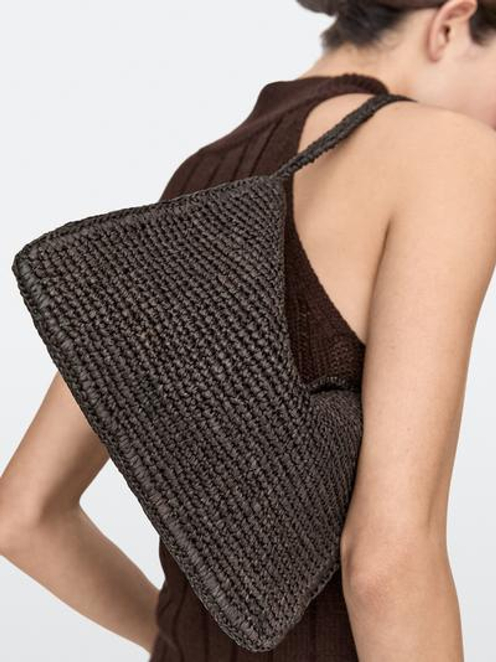 Massimo Dutti Маленькая сумка через плечо из рафии, коричневый