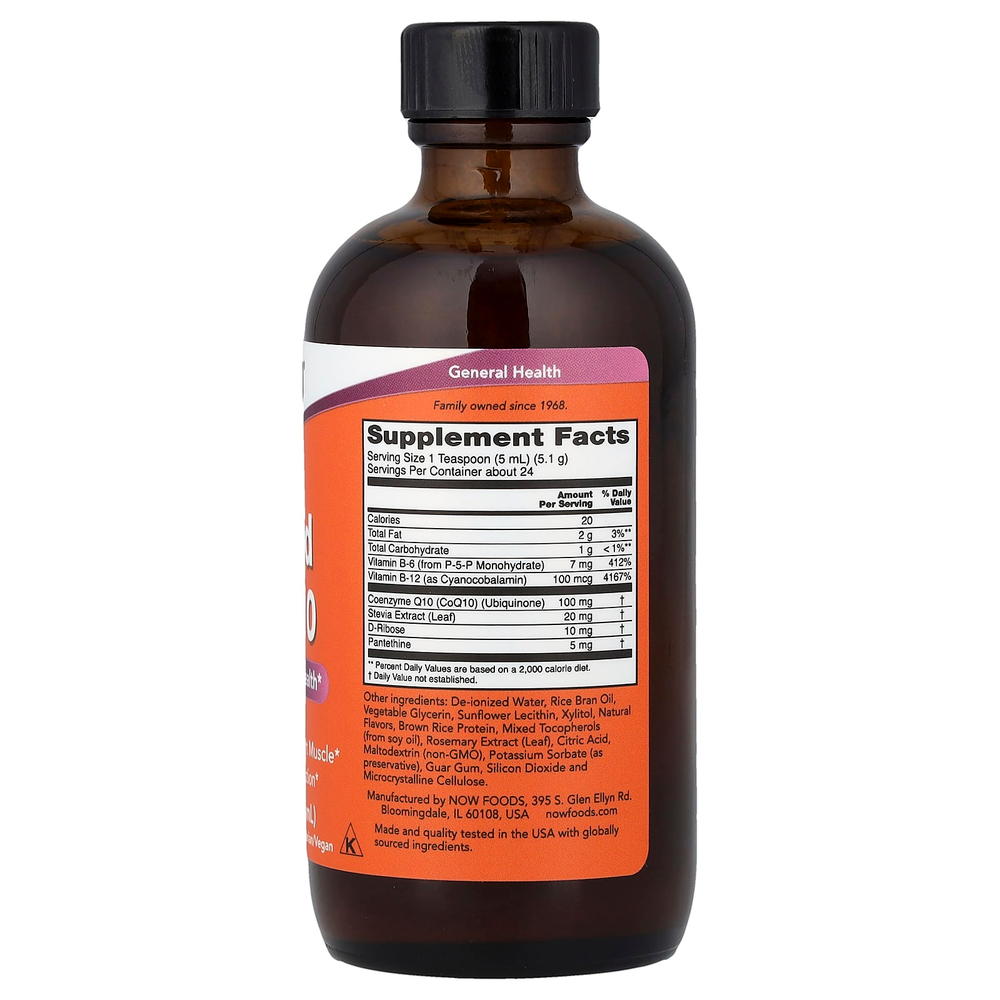 NOW Foods, жидкий коэнзим Q10, со вкусом апельсина, 118 мл (4 жидк. унции)