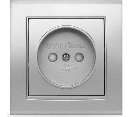 Розетка одноместная "UNIVersal" серия "Бриллиант" б/з, с/у, з/ш, 16А, 220В, серебро (еврослот) (HU23