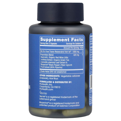 ProHealth Longevity, транс-ресвератрол плюс, 60 капсул