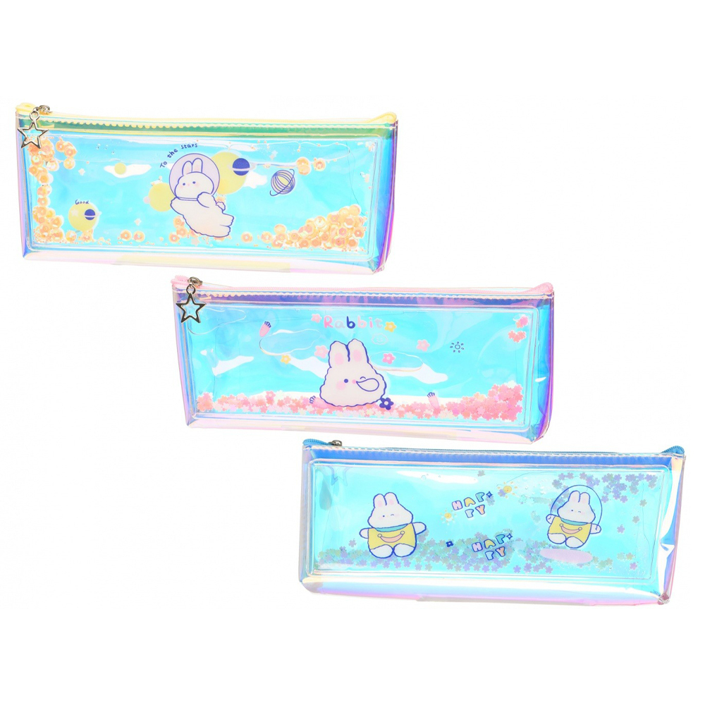 Пенал-косметичка Basir без наполнения, 21*8,5*4 см, серия "Зайчик", с плавающими пайетками, ассорти