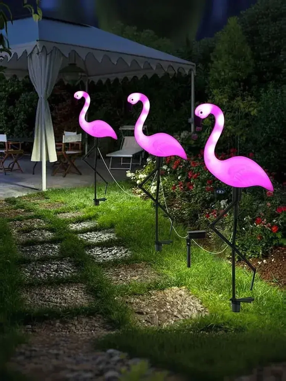 Светильник садовый на солнечной батарее уличный Фламинго, 3 шт. ламп
