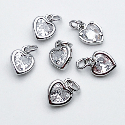 Подвеска Сердце, цвет серебро+прозрачный, размер 8*6,5 мм, цена за 1 шт
