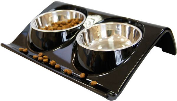 Миска двойная на меламиновой подставке Z формы 2х160 мл черная, SuperDesign