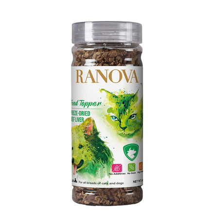 Лакомство Ranova для СОБАК и КОШЕК - топпинг (в виде мягких кубиков) из сублимированной говяжьей печени, 65г