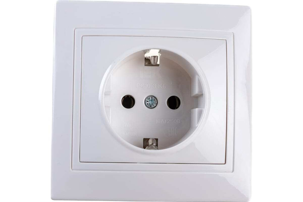 Розетка 1-местная РС10-3-КБ с заземлением без защитной шторки 16А керамика КВАРТА белый IEK