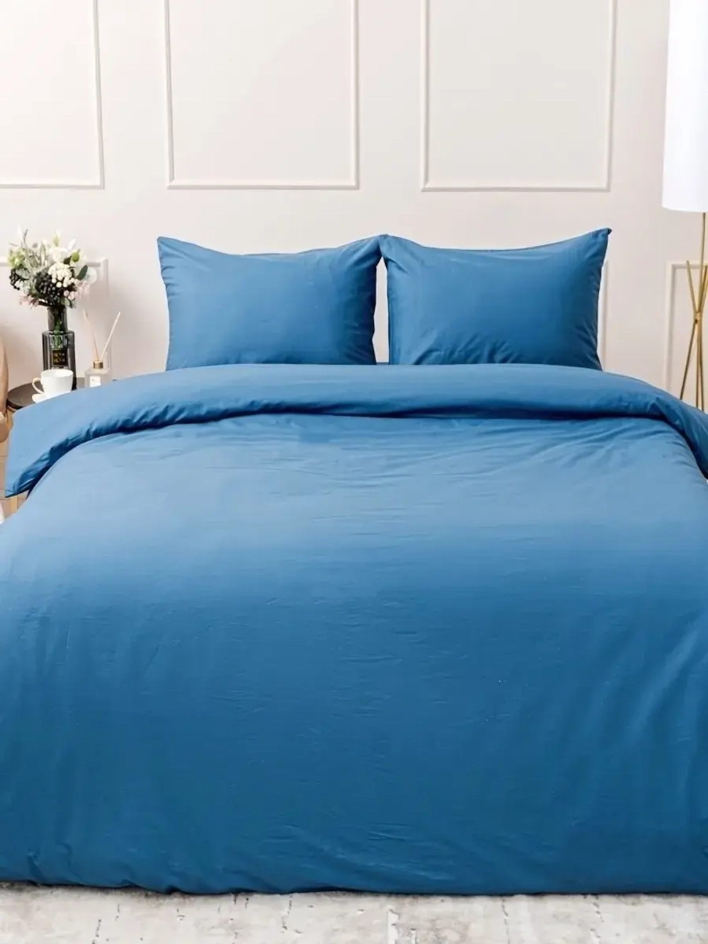 Постельное белье Евро поплин Павлайн Sweet Sleep однотон морской