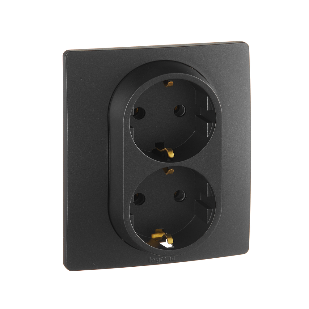 Розетка двойная с заземлением без шторок в сборе 16А 250В антрацит ETIKA Legrand