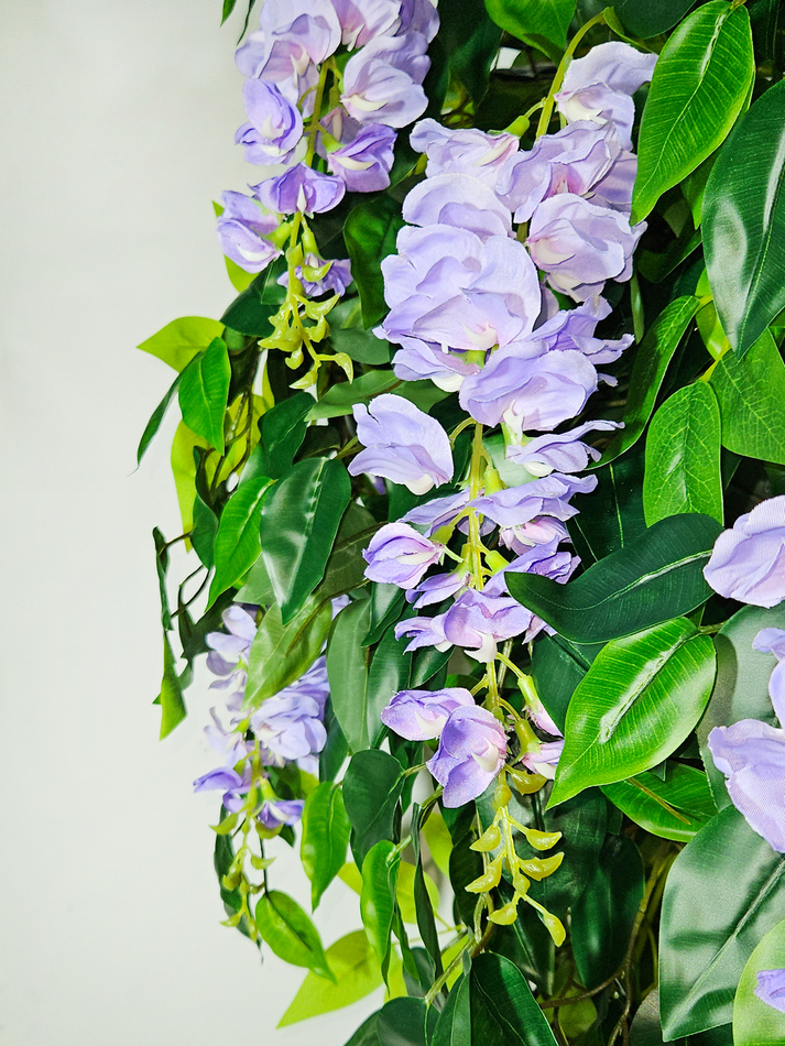 Искусственное дерево Глициния сиреневая 180см в высоком белом кашпо ротанг