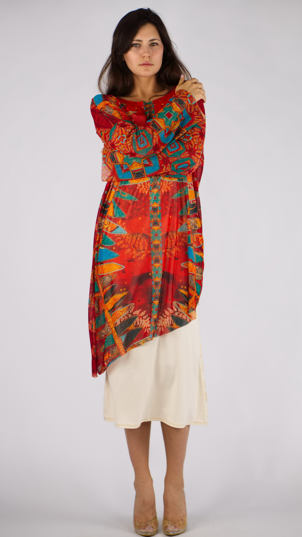 Платье-туника из сетки «Лодки» по мотивам этнической живописи австралийских аборигенов