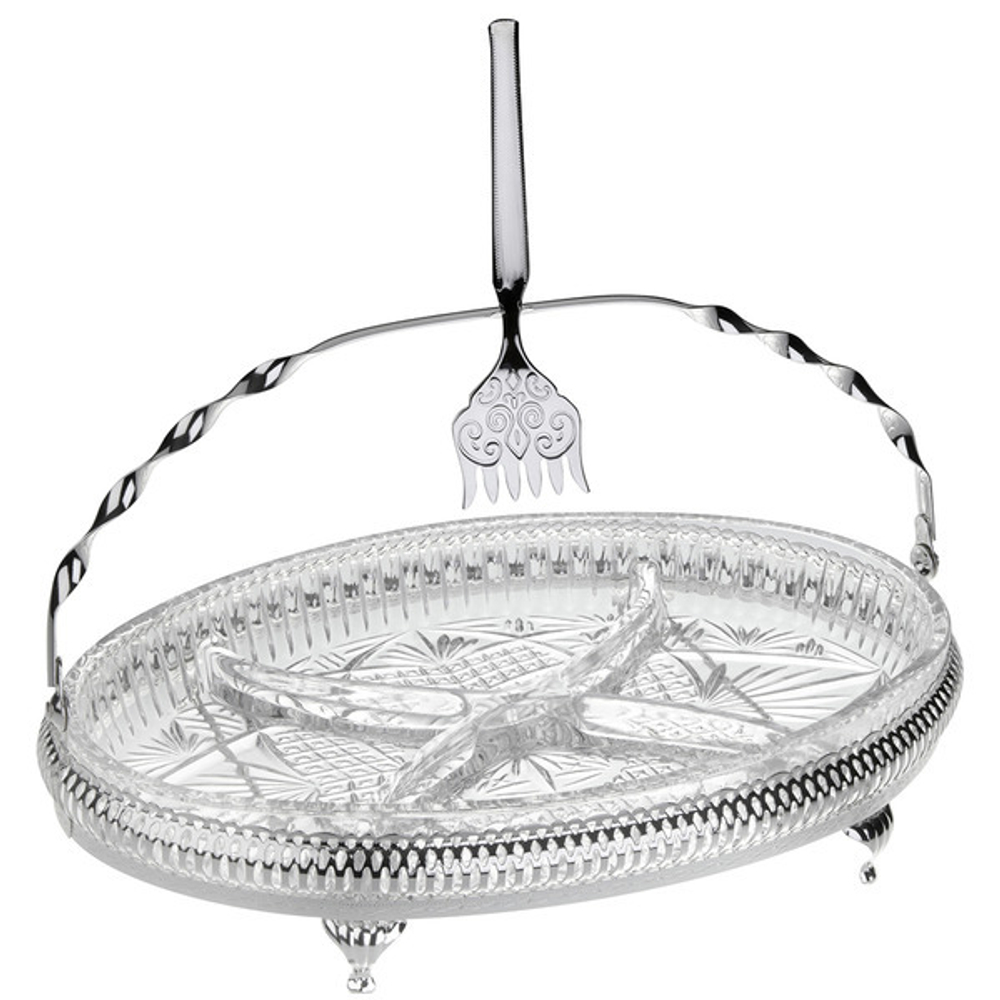 Набор из менажницы четырехсекционной 29см и 1 вилки сервировочной Queen Anne