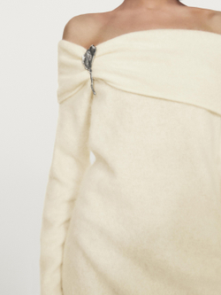 Massimo Dutti Трикотажный свитер из шерсти и кашемира с открытыми плечами, белый