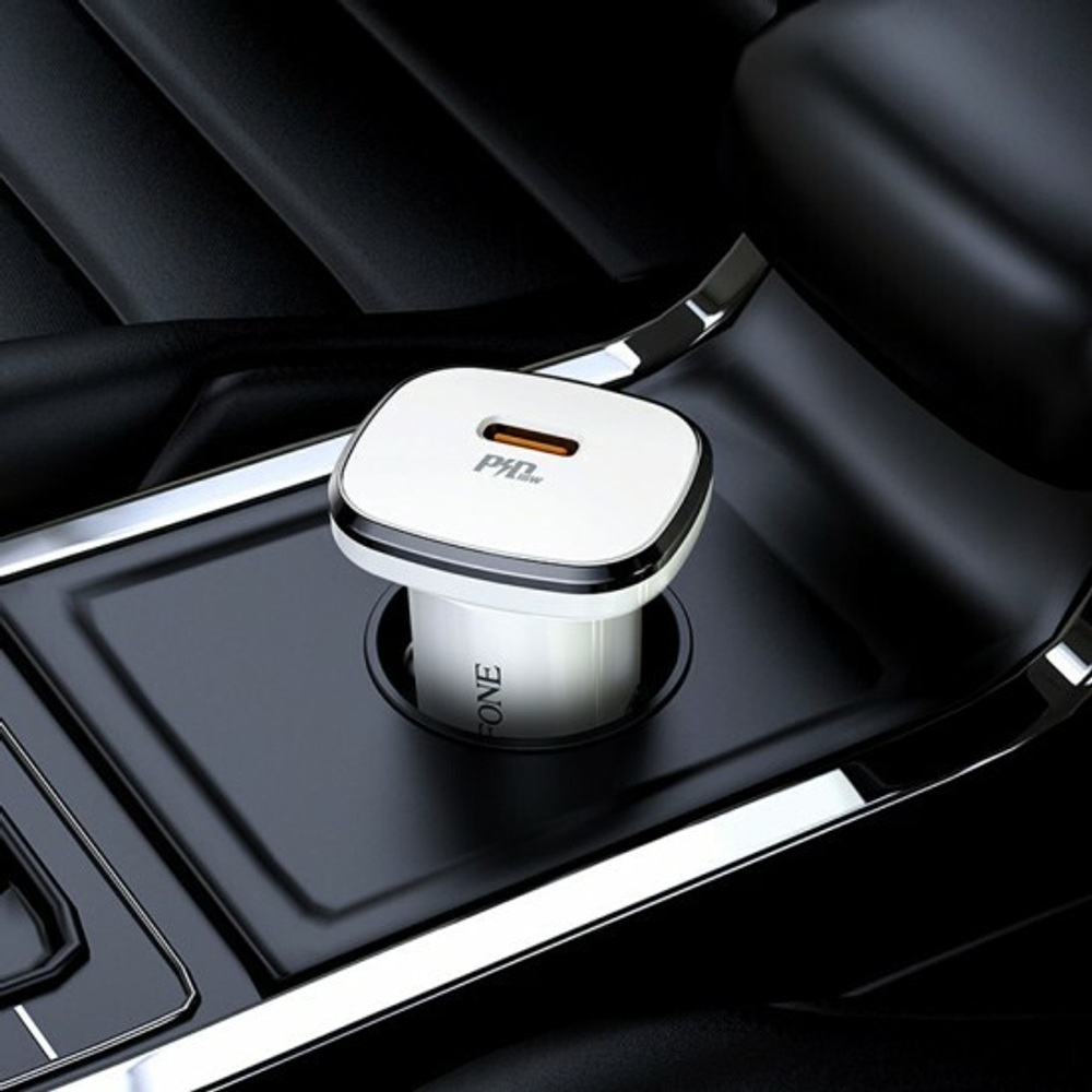 Автомобильный адаптер на USB белый, кабельType-C to Lightning, Borofone BZ12B, 3A, QC3.0, 012351