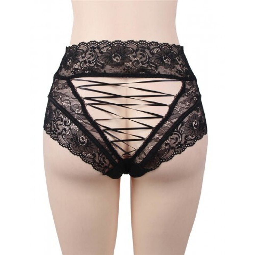 Трусики на высокой посадке с завязками, черные, 3XL-4XL