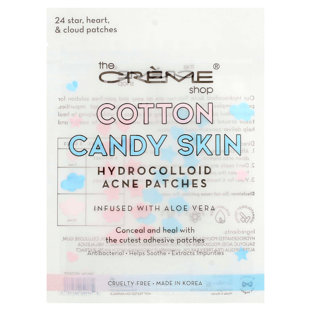 The Creme Shop, Cotton Candy Skin, гидроколлоидные патчи от акне, звезда, сердце и облака, 24 патча