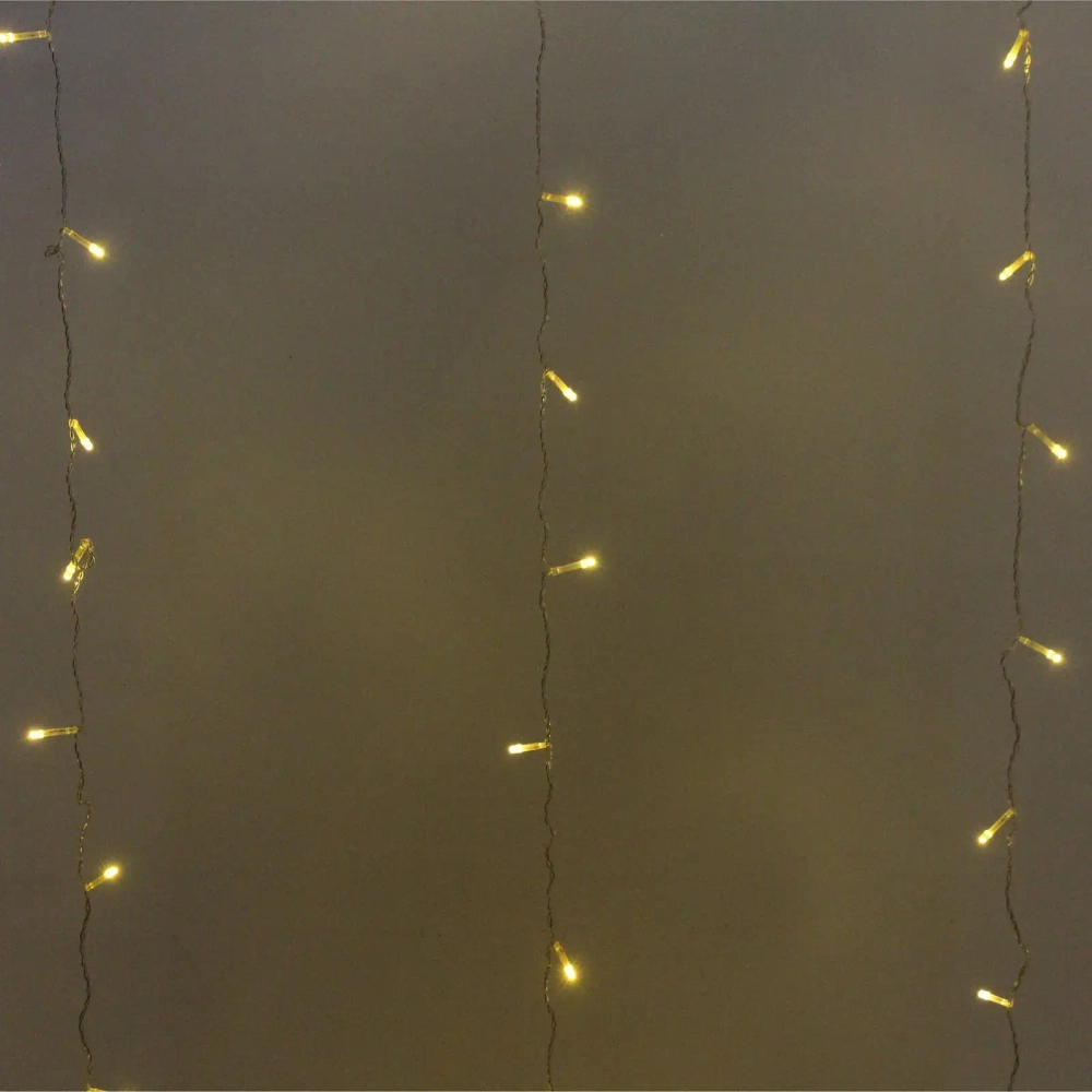 Гирлянда для дома ЗАНАВЕС 3м*2,5м 240 ламп LED, прозр.провод, 8 реж., IP-20. Теплый белый