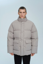 Пуховик удлиненный без капюшона | grey-beige