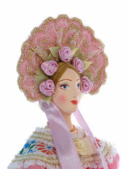 Кукла коллекционная Пушкинская дама в летнем капоре и платье 19 века