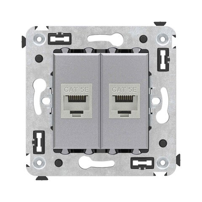 Компьютерная розетка RJ-45 без шторки в стену, кат.5e двойная экранированная, "Avanti", "Закаленная сталь"