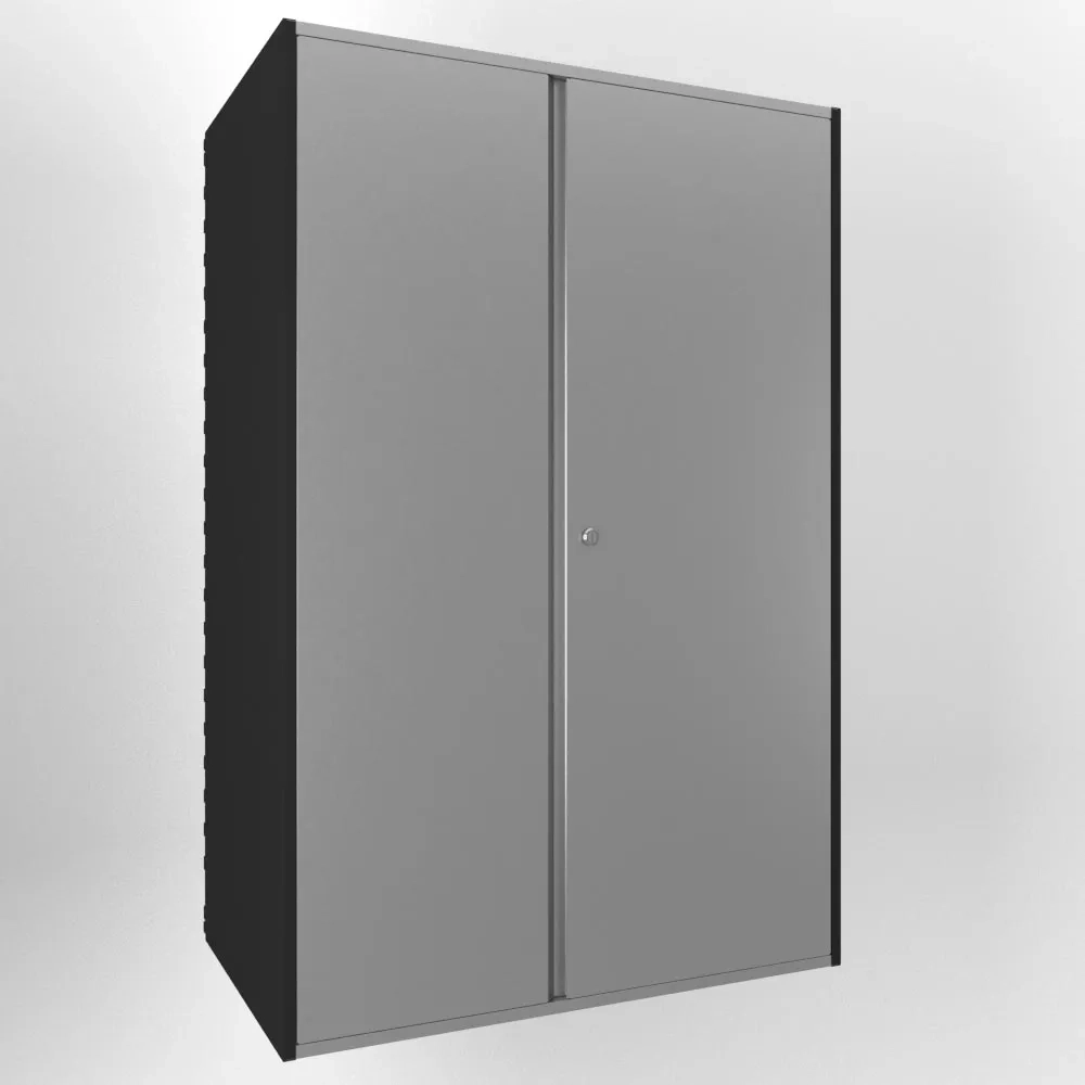 Широкий навесной металлический шкаф системы IF (800х1200 мм), черный корпус с серыми фасадами для гаража.