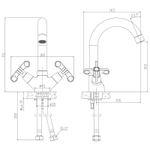 Смеситель Rossinka RS42-62  для умывальника двуручный с поворотным изливом 143мм, хром