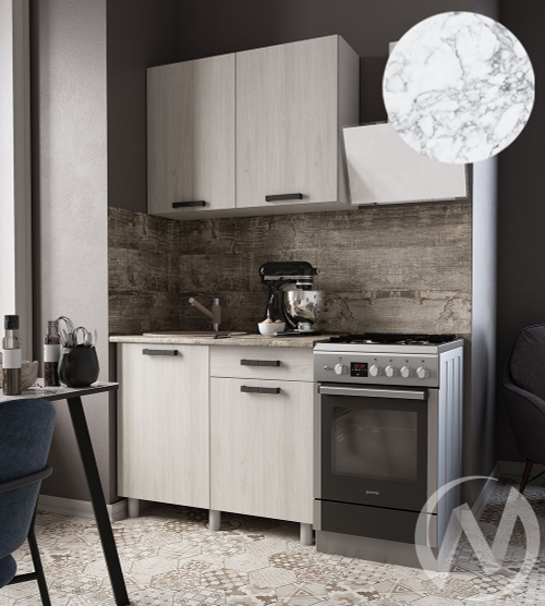 Кухня Элиана 1.0м (корпус белый/ясень анкор светлый) 26мм мрамор итальянский