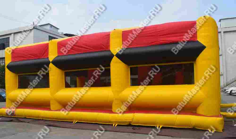 Коммерческий надувной батут "Сказочный комплекс" с крышей, желто-красный 12*8*4,8 м