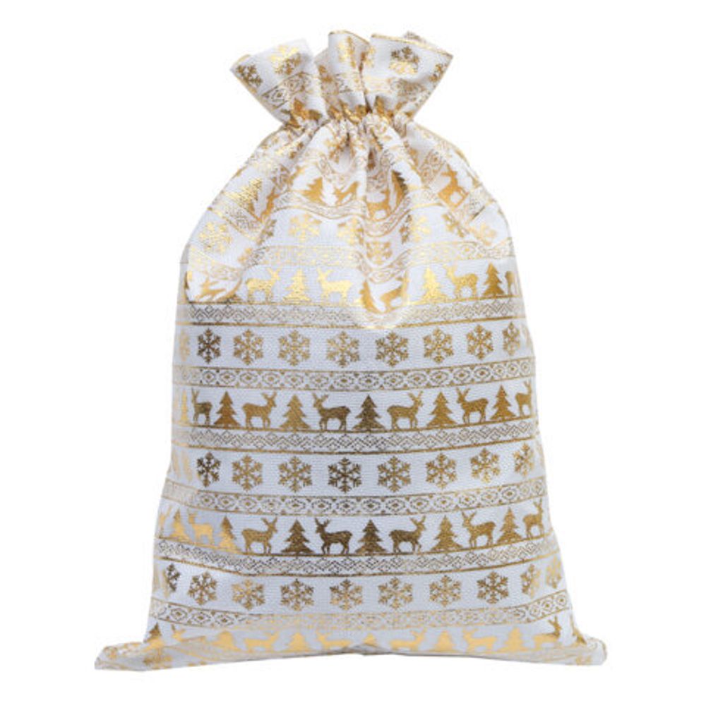 Подарочный мешок (1 шт.) новогодний, 30х45 см, "X-Mas Pattern", под лён, фольга, ЗОЛОТАЯ СКАЗКА, 592536