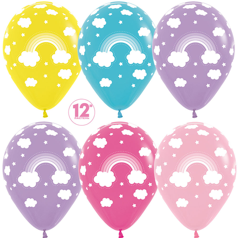 S 12" Радуга в облачках Ассорти