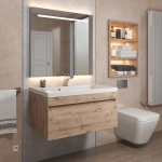 Тумба с раковиной для ванной Uperwood Eva, 75 см, подвесная, Крафт Табачный, выдвижной ящик