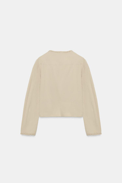 ZARA ЖАКЕТ С КОМБИНИРОВАННЫМ КРУЖЕВОМ И ПУГОВИЦАМИ, БЕЖЕВЫЙ