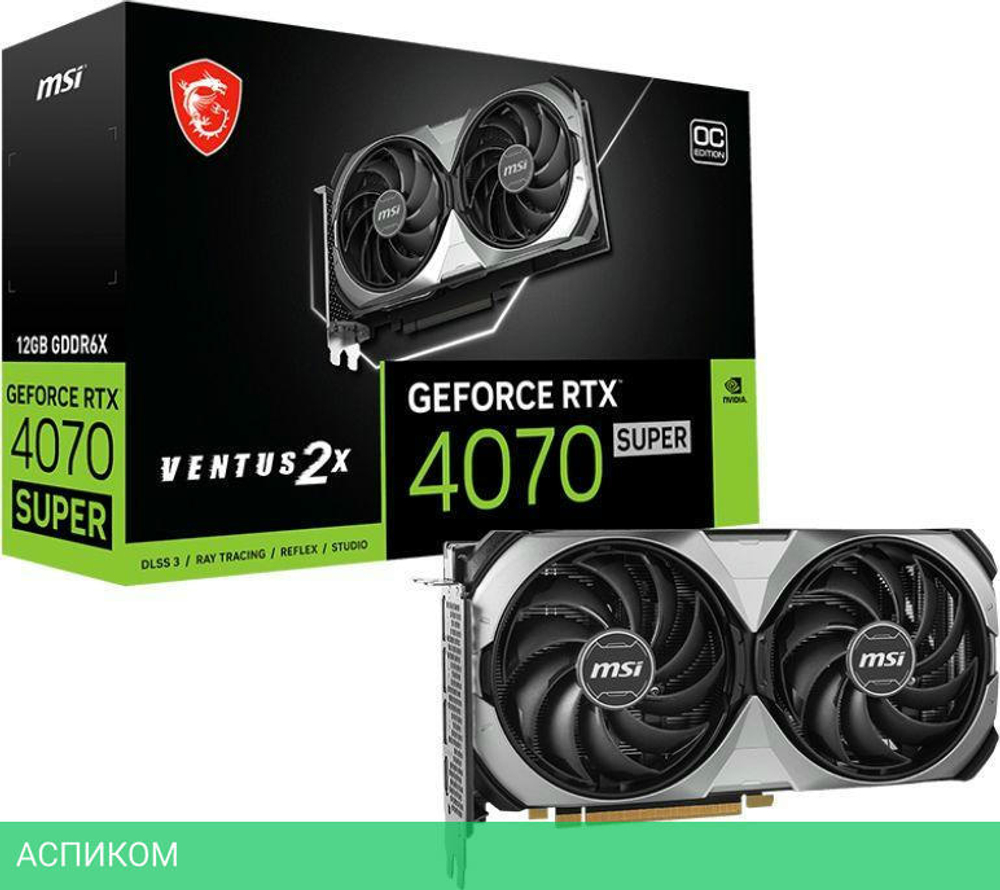 Видеокарта MSI NVIDIA GeForce RTX 4070 Super 12Gb Ventus 2X OC GDDR6X (602-V513-168S)
