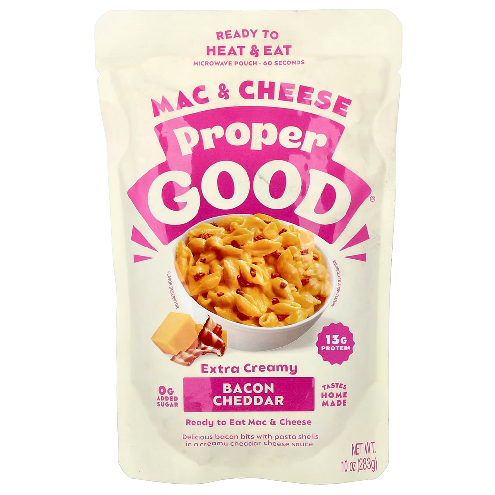 Proper Good, Готовые к разогреванию и употреблению, макароны с сыром, бекон и чеддер, 283 г (10 унций)