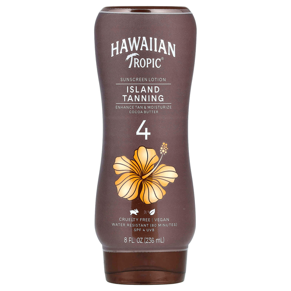 Hawaiian Tropic, Island Tanning, солнцезащитный лосьон, масло какао, SPF 4, 236 мл (8 жидк. унц.)