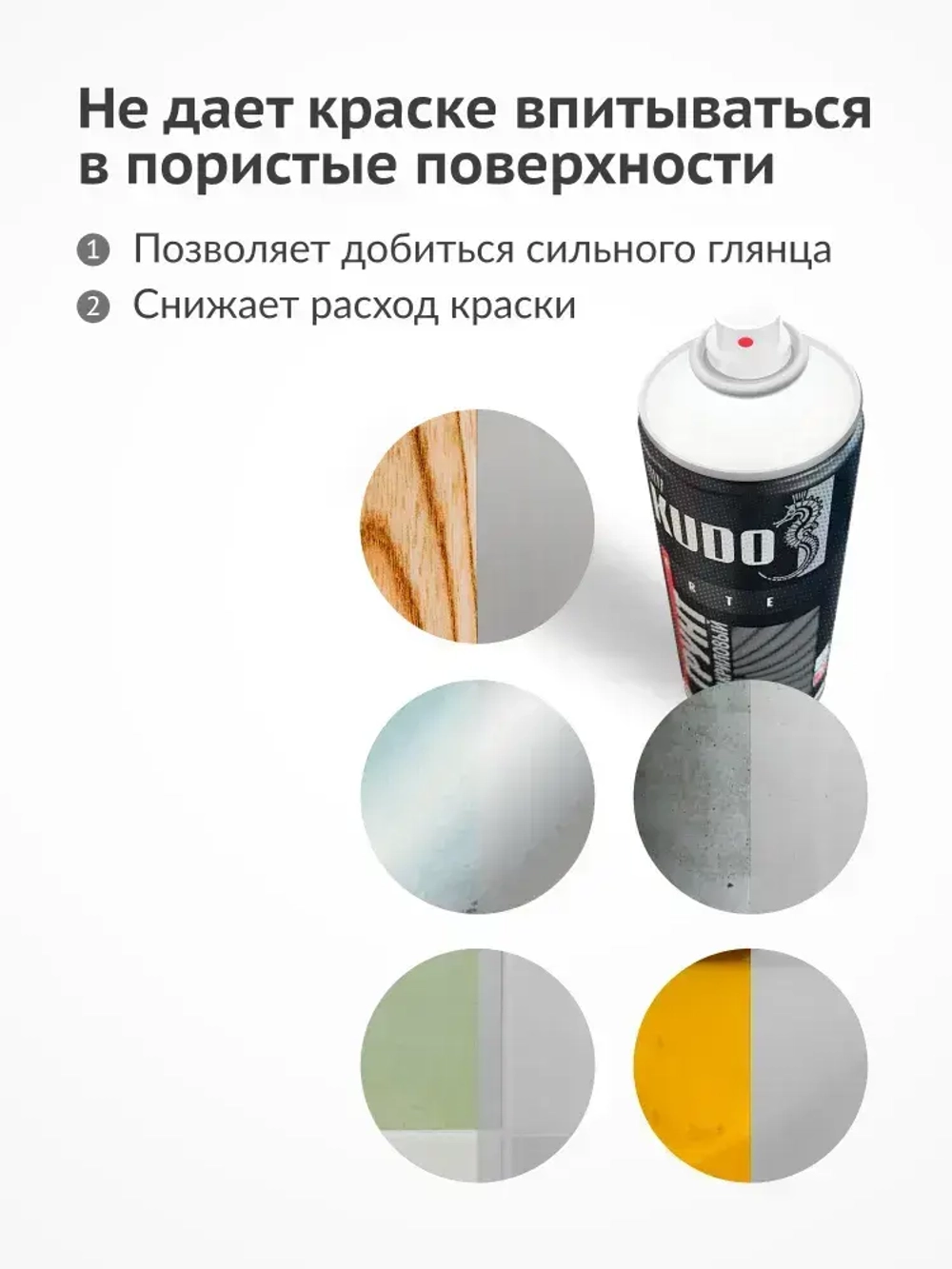Грунтовка KUDO "Грунт акриловый универсальный быстросохнущий", аэрозоль, баллончик 520 мл, серый