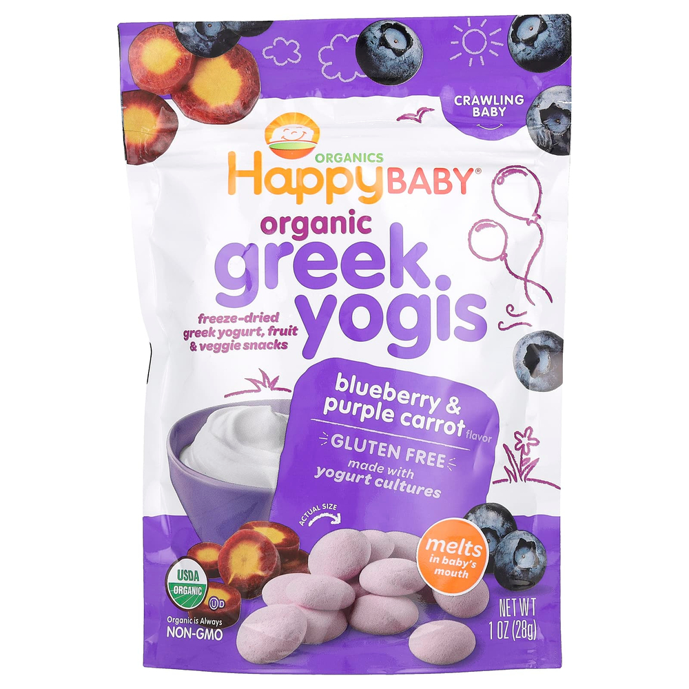Happy Family Organics, Happy Baby®, органический греческий йогурт, для крошка, голубика и фиолетовая морковь, 28 г (1 унция)