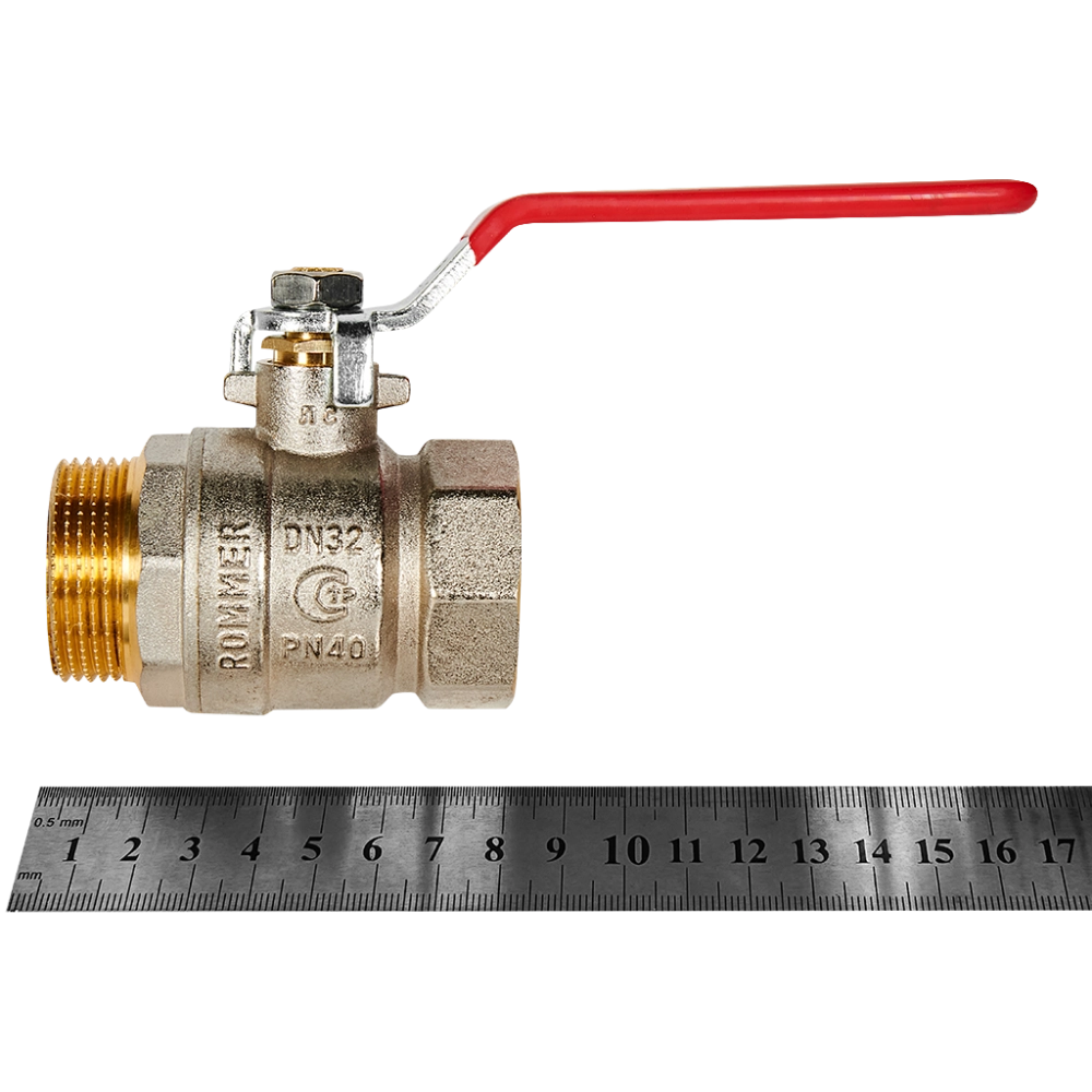 Кран шаровой полнопроходной ROMMER - 1"1/4 (ВР/НР, PN40, ручка-рычаг)